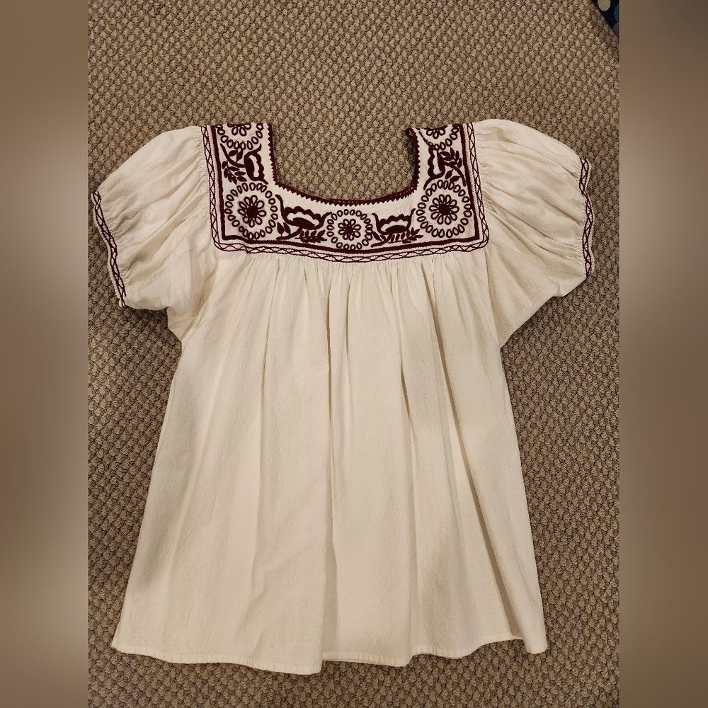 Mexican Style Embroidered Maroon/White Top Sz Large Texas A&M Game Day